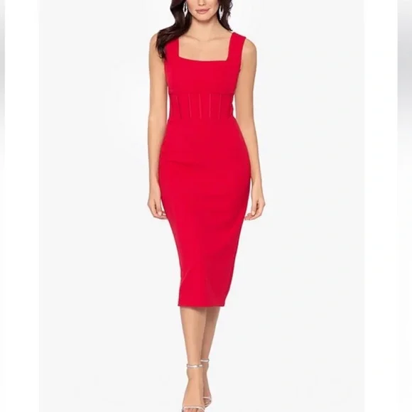 betsy and adam corset dress Shayla" Metallic Jersey Corset Dress